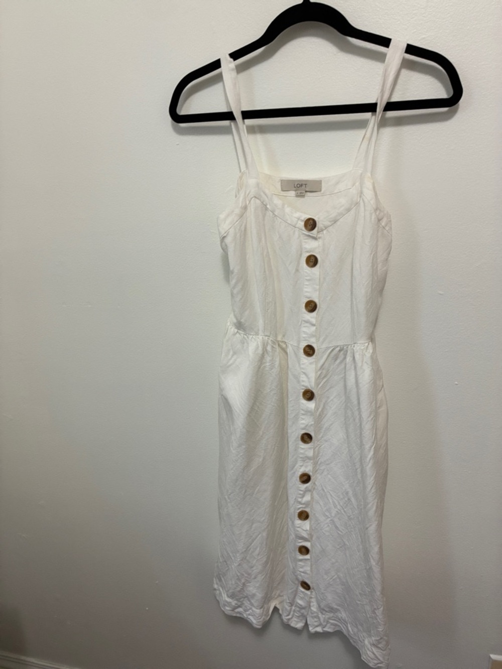 LOFT White Button-Front Sundress with Wooden Buttons